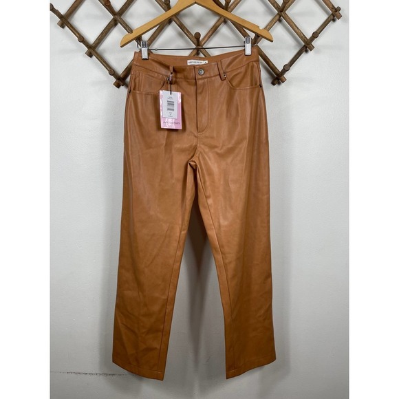 Avec Les Filles Straight Leg Faux Leather Pants in Biscotti Size M - Picture 3 of 9